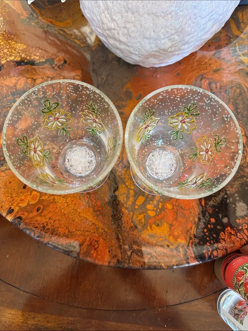 Anthropologie Floral Embossed Pedestal Acrylic Drink ware